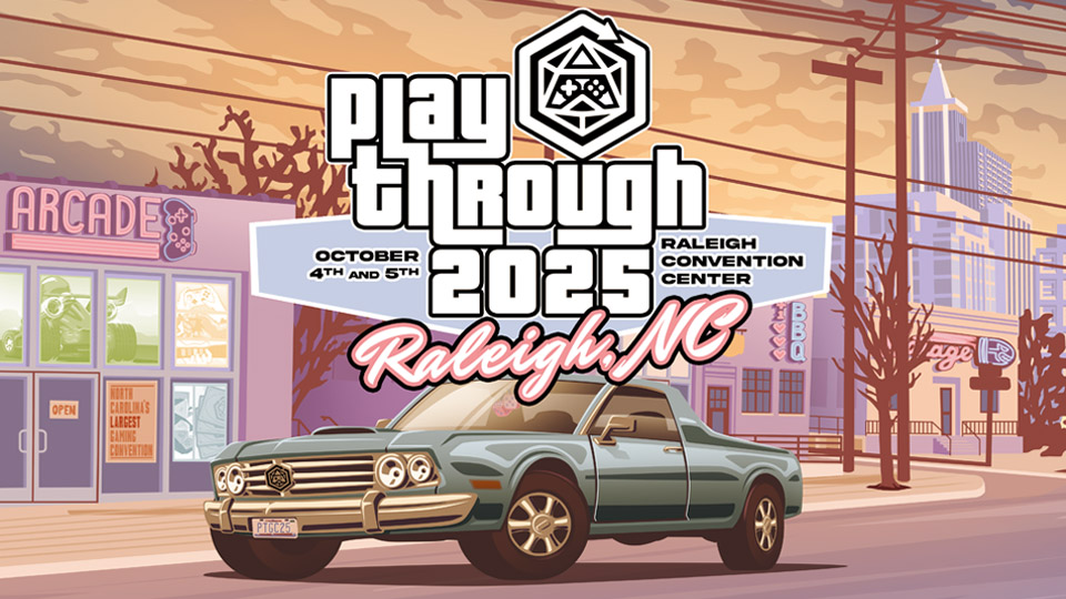 A copy of the banner image for Playthrough Gaming Convention 2025.